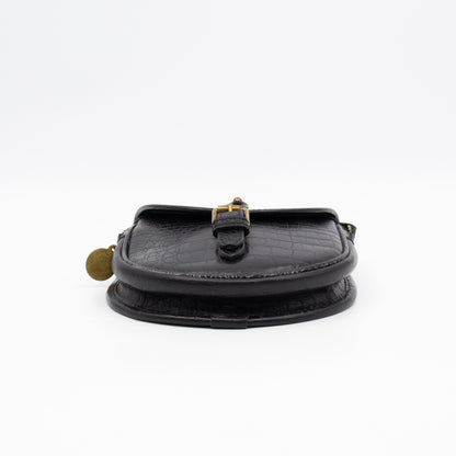 Vintage Crossbody Bag Black Croc Embossed Leather