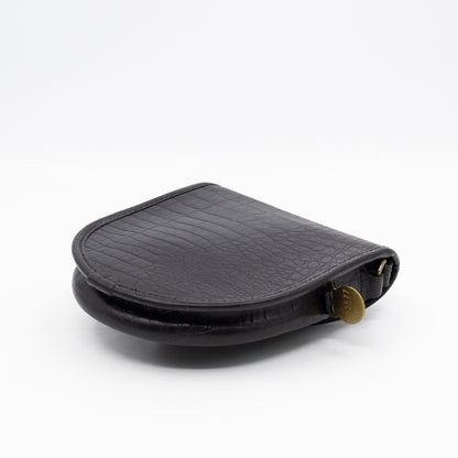 Vintage Crossbody Bag Black Croc Embossed Leather