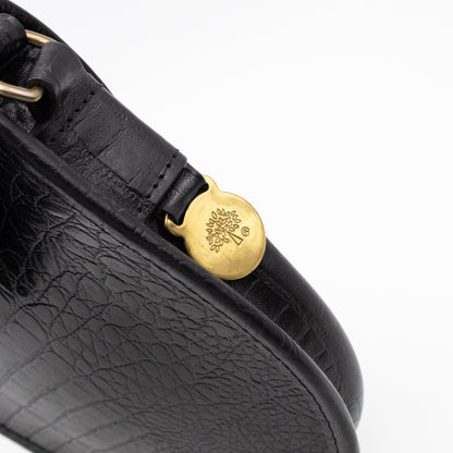 Vintage Crossbody Bag Black Croc Embossed Leather