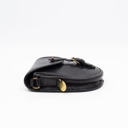 Vintage Crossbody Bag Black Croc Embossed Leather