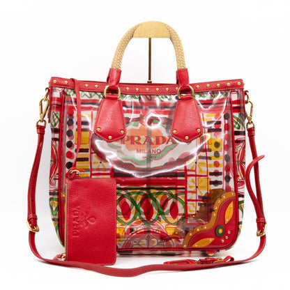 Plex Stampato Tote Red & Clear Vinyl