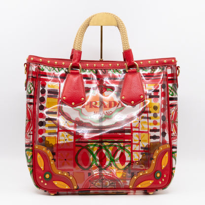 Plex Stampato Tote Red & Clear Vinyl