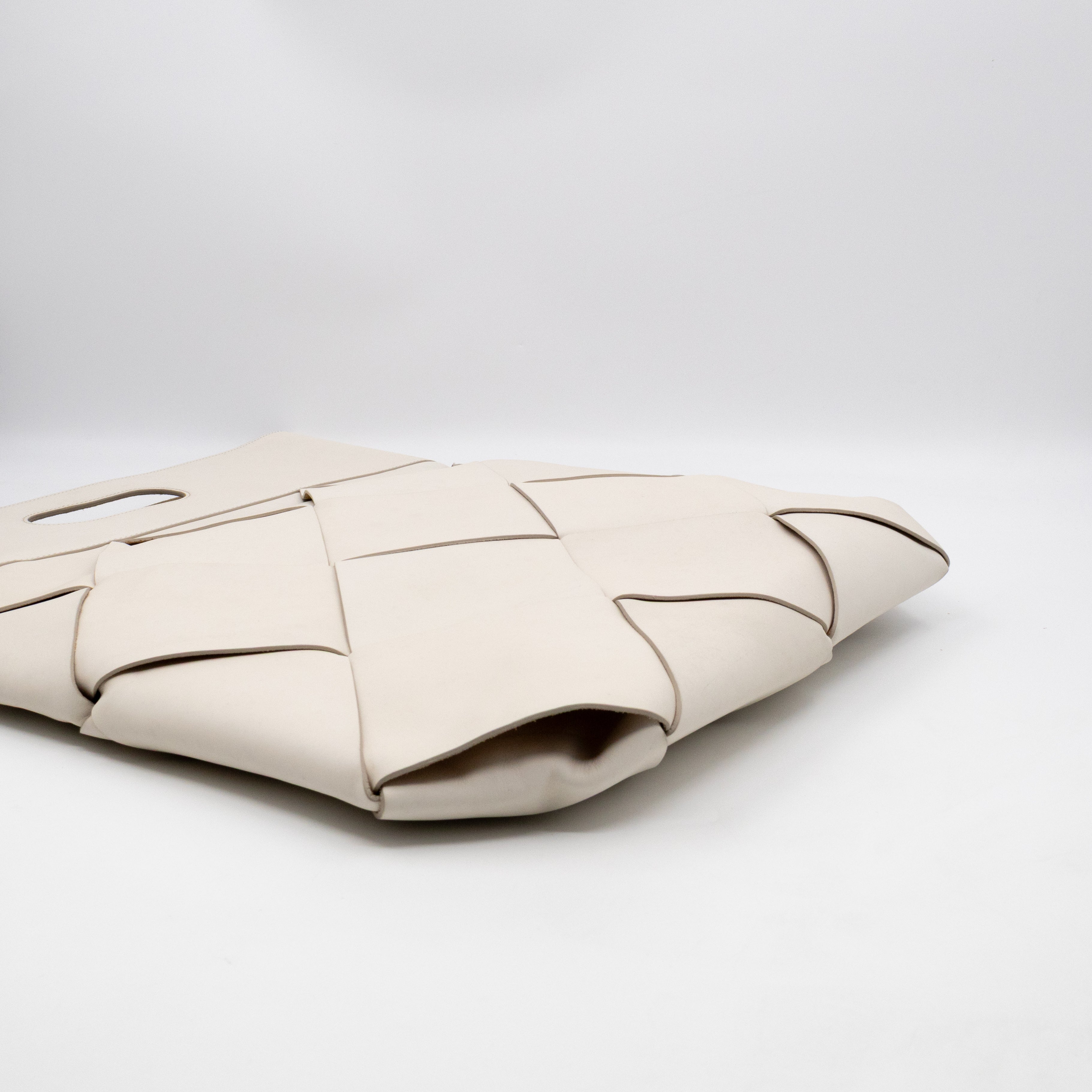 Large Slip Tote White Maxi Intrecciato Leather