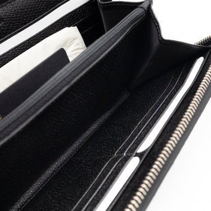 Long Zip Around Wallet Printed Black Leather