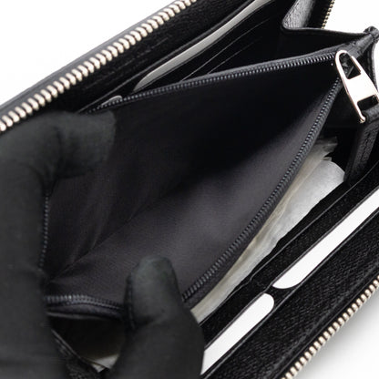 Long Zip Around Wallet Printed Black Leather