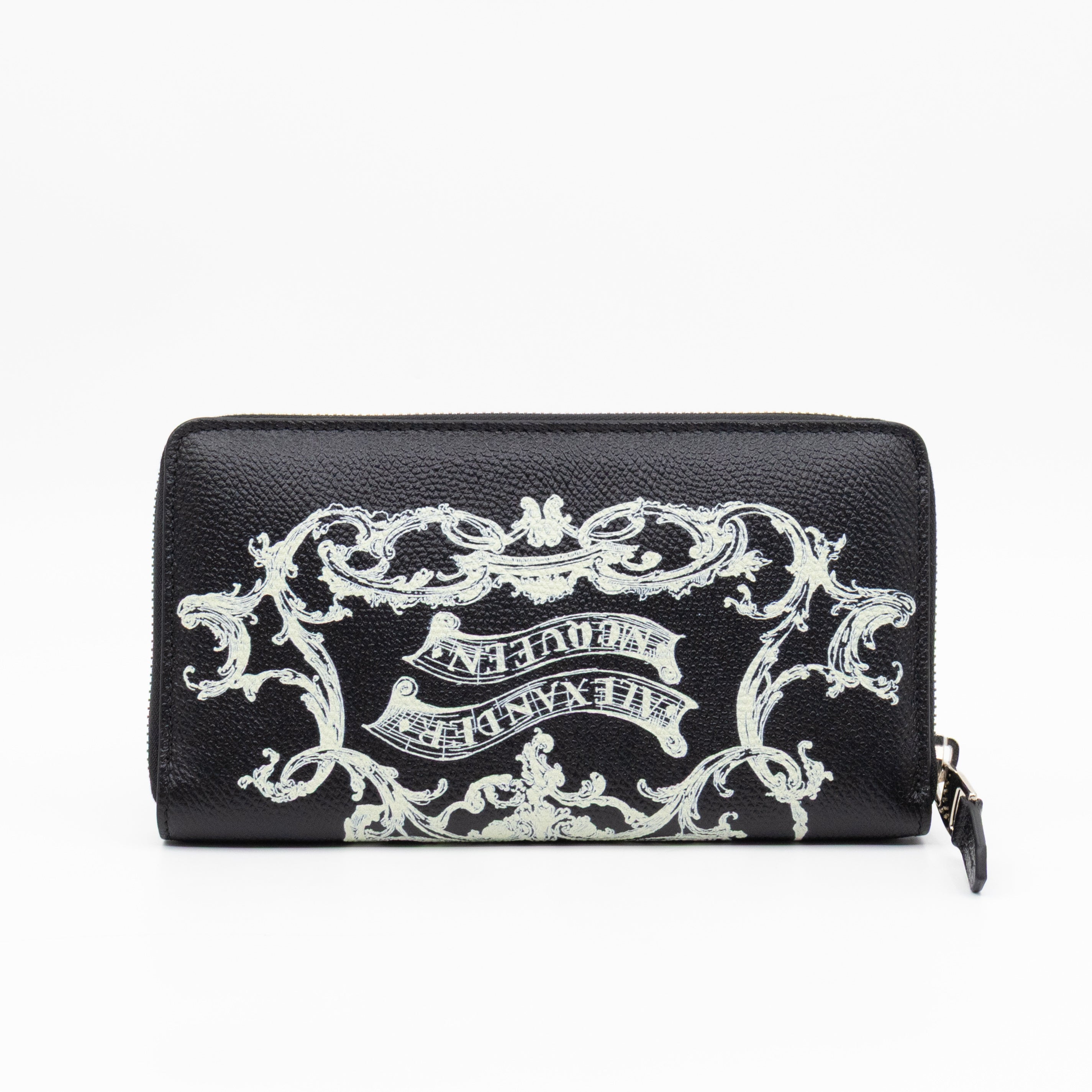 Long Zip Around Wallet Printed Black Leather