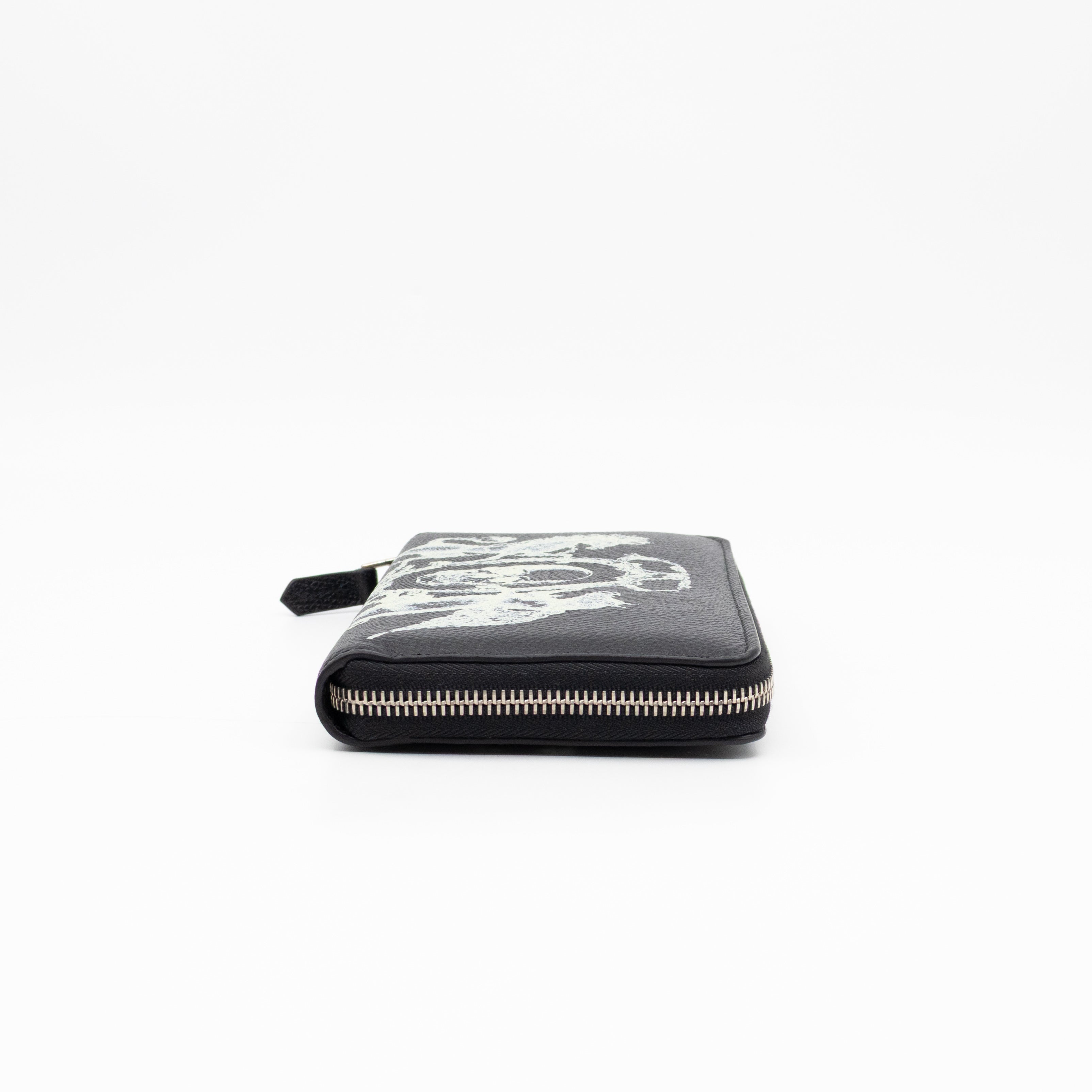 Long Zip Around Wallet Printed Black Leather