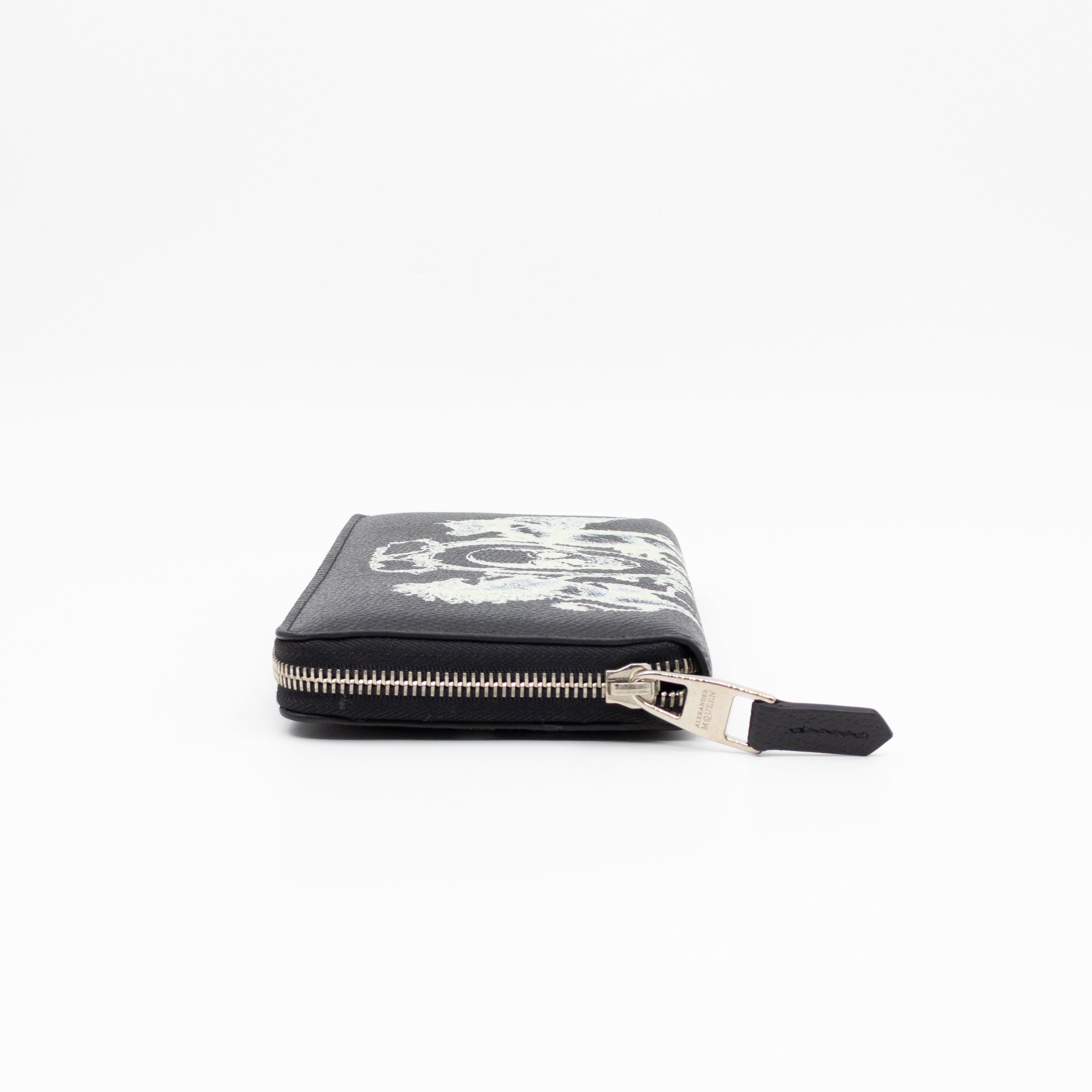 Long Zip Around Wallet Printed Black Leather