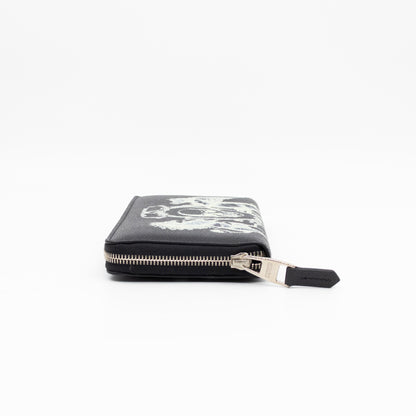 Long Zip Around Wallet Printed Black Leather