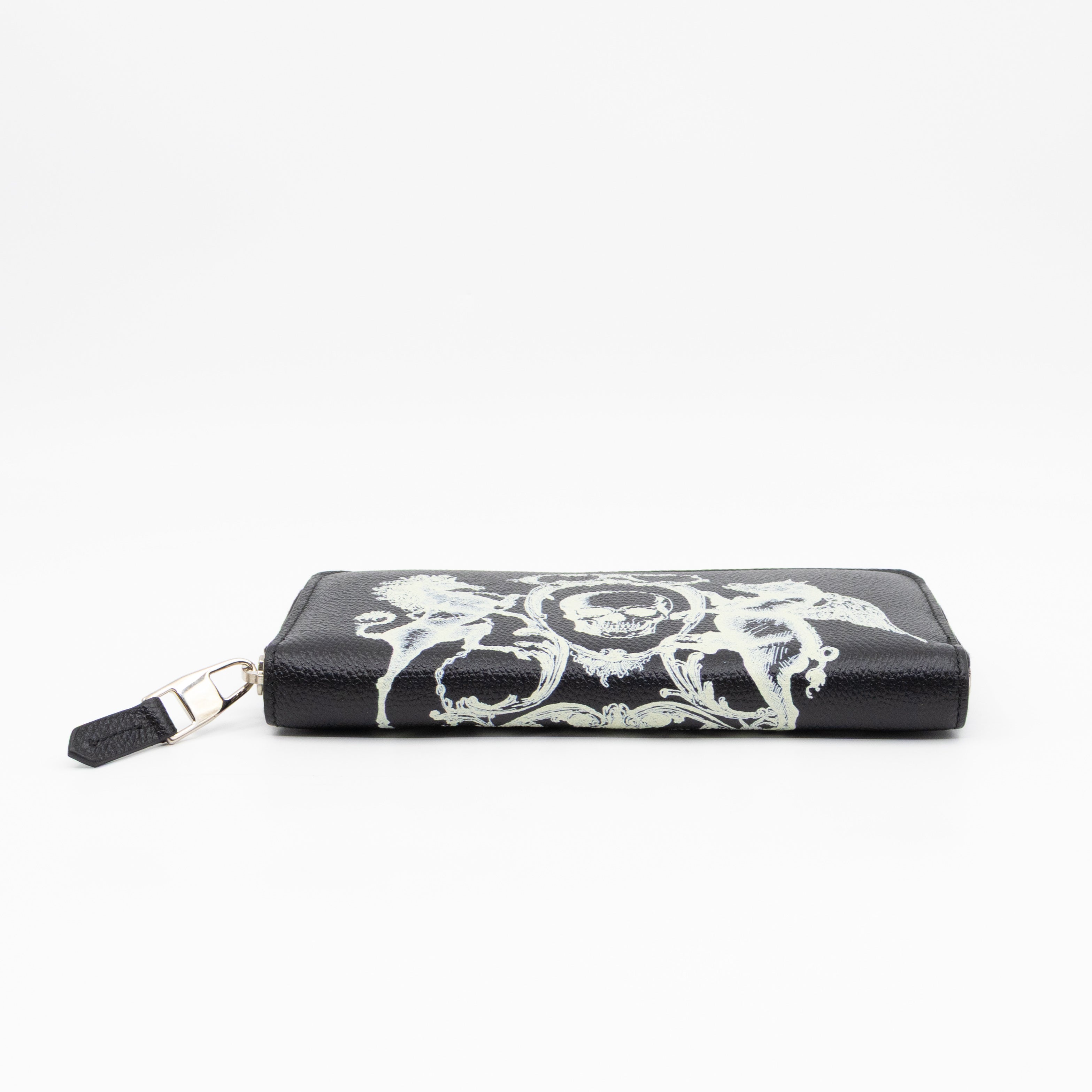 Long Zip Around Wallet Printed Black Leather