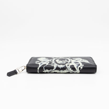 Long Zip Around Wallet Printed Black Leather