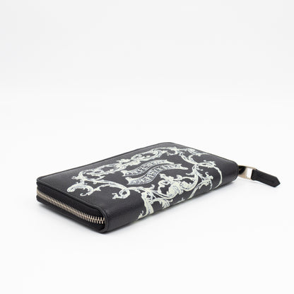 Long Zip Around Wallet Printed Black Leather