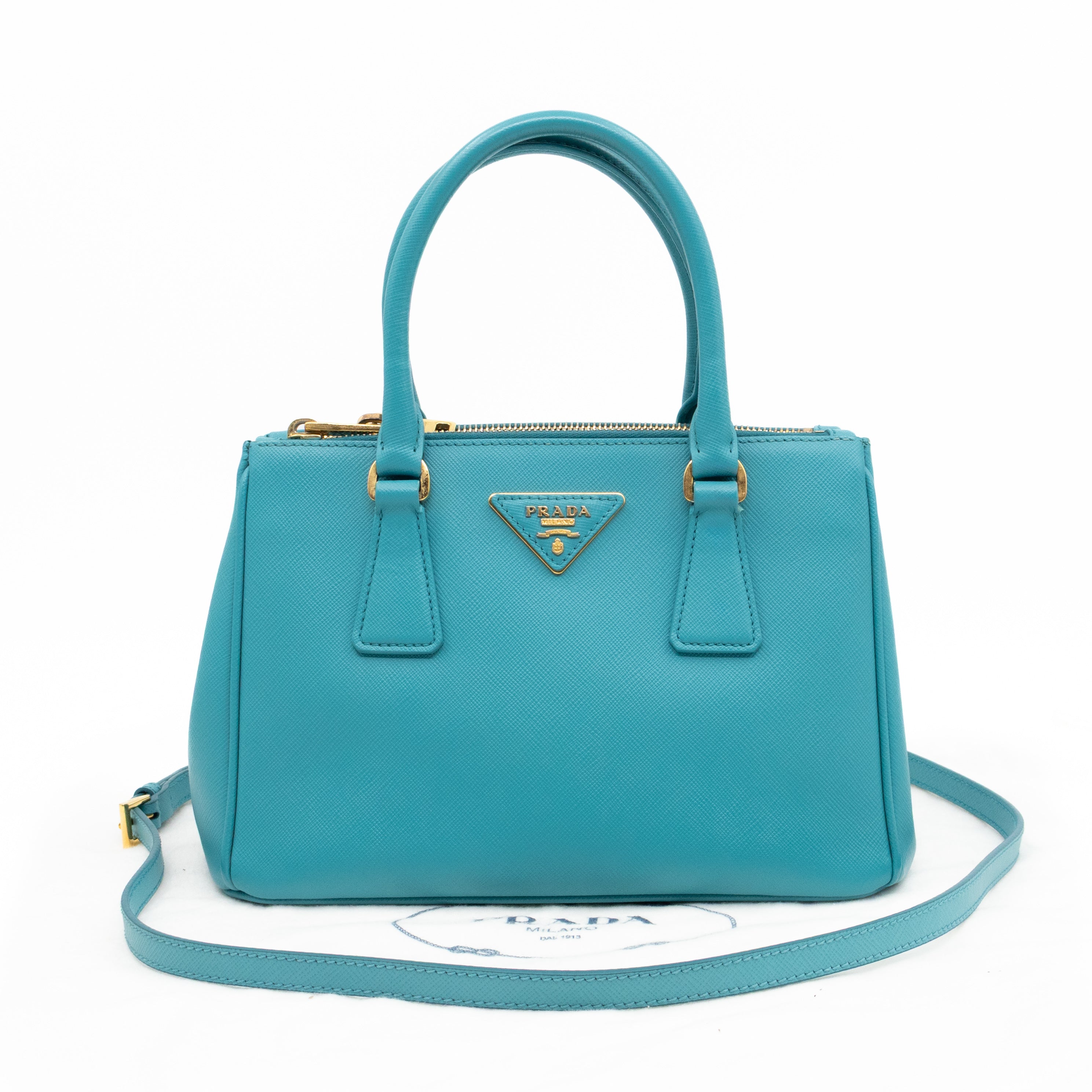 Galleria Mini Double Zip Turquoise Saffiano