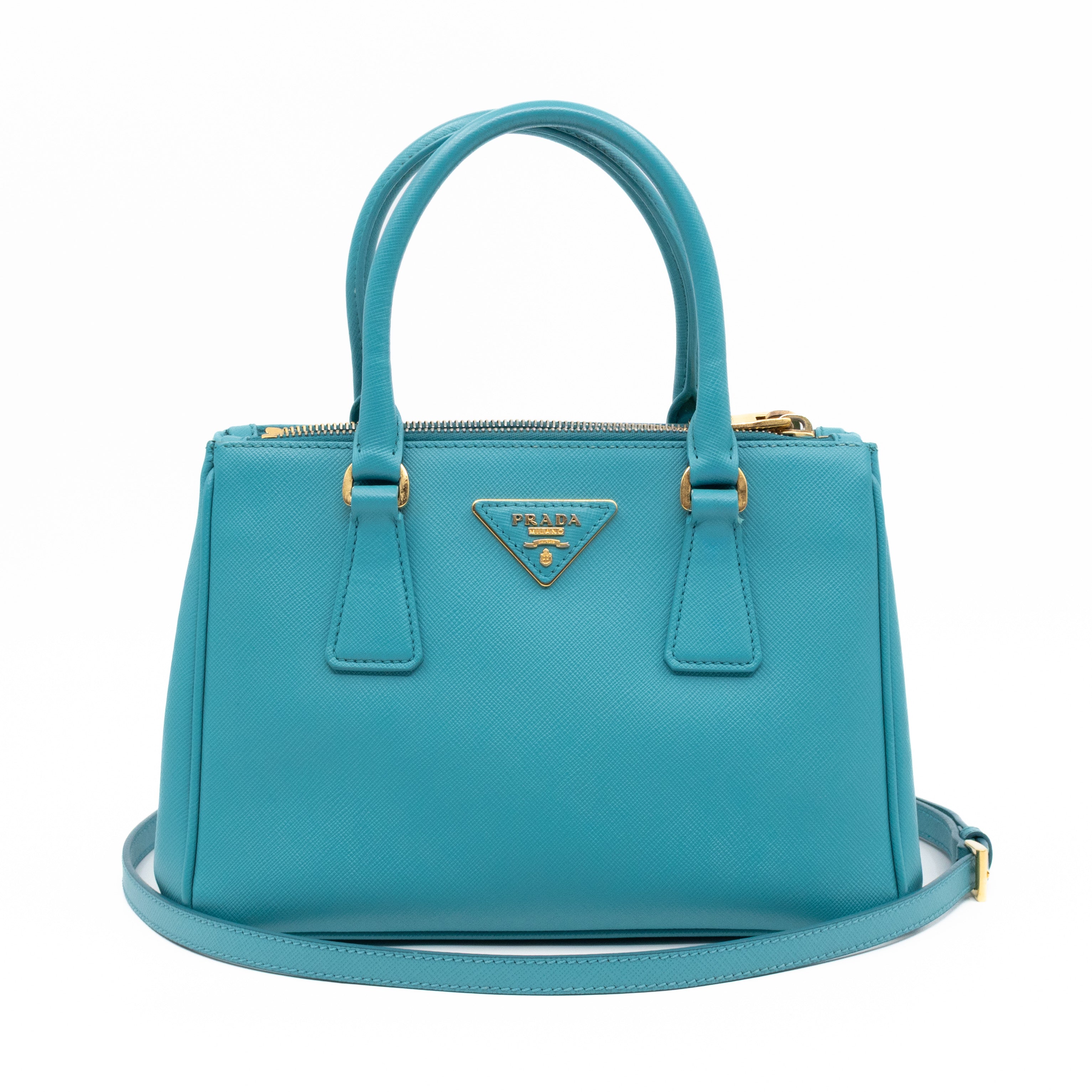 Galleria Mini Double Zip Turquoise Saffiano