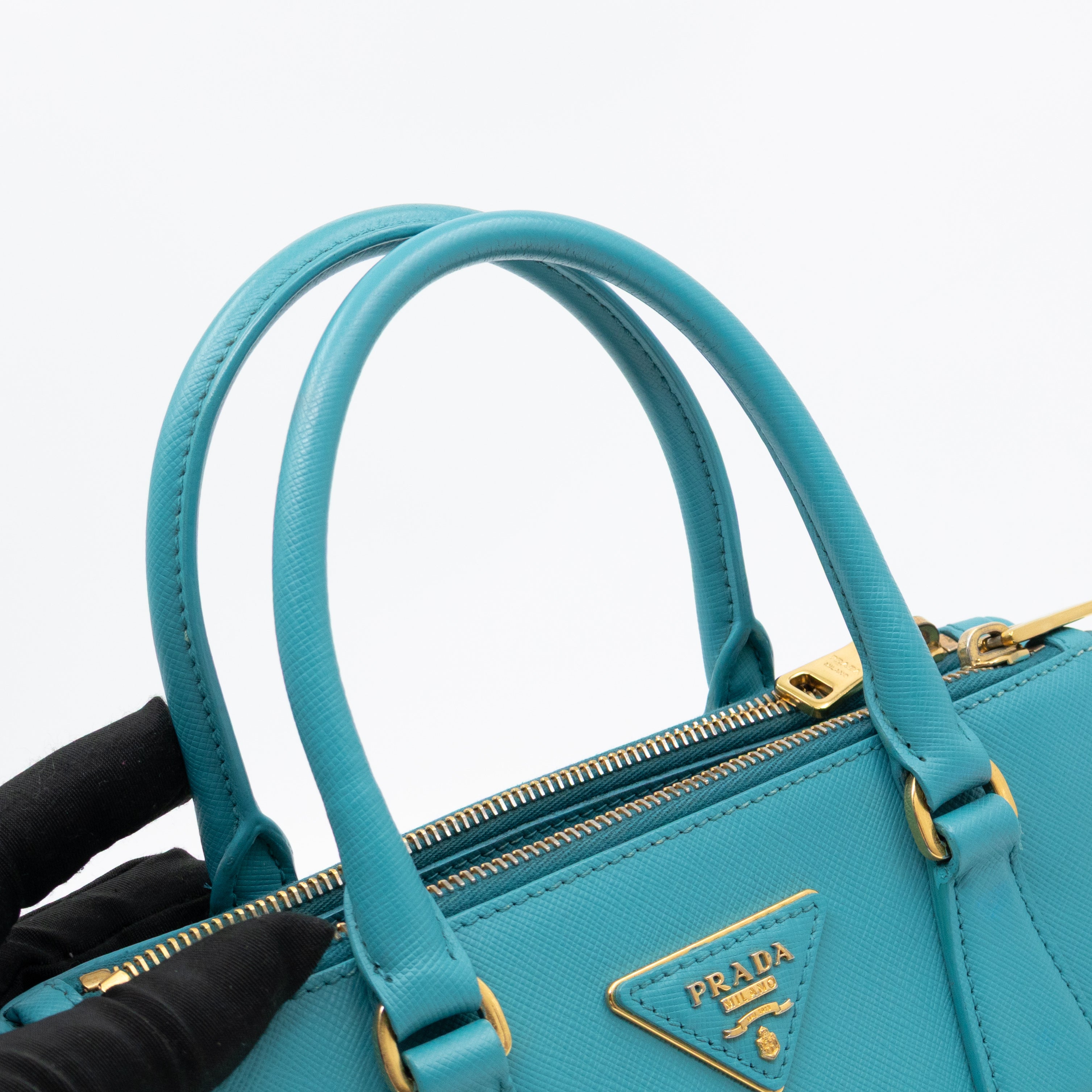 Galleria Mini Double Zip Turquoise Saffiano