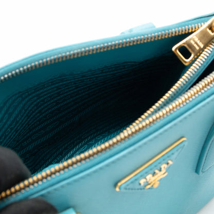 Galleria Mini Double Zip Turquoise Saffiano
