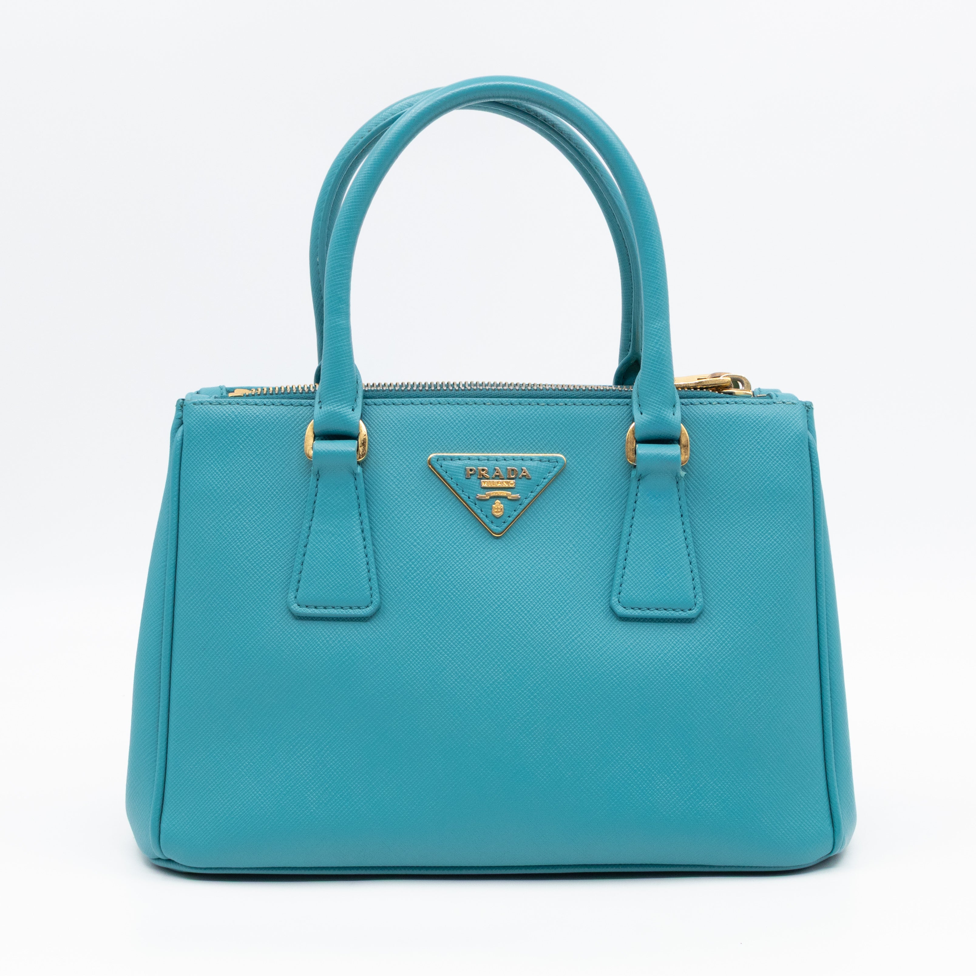 Galleria Mini Double Zip Turquoise Saffiano