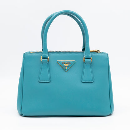 Galleria Mini Double Zip Turquoise Saffiano