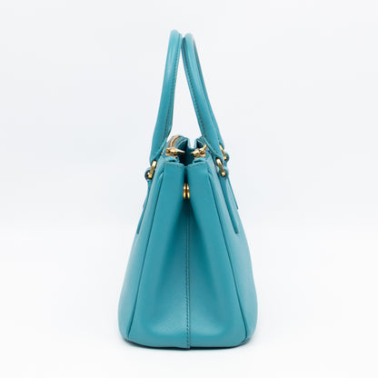 Galleria Mini Double Zip Turquoise Saffiano