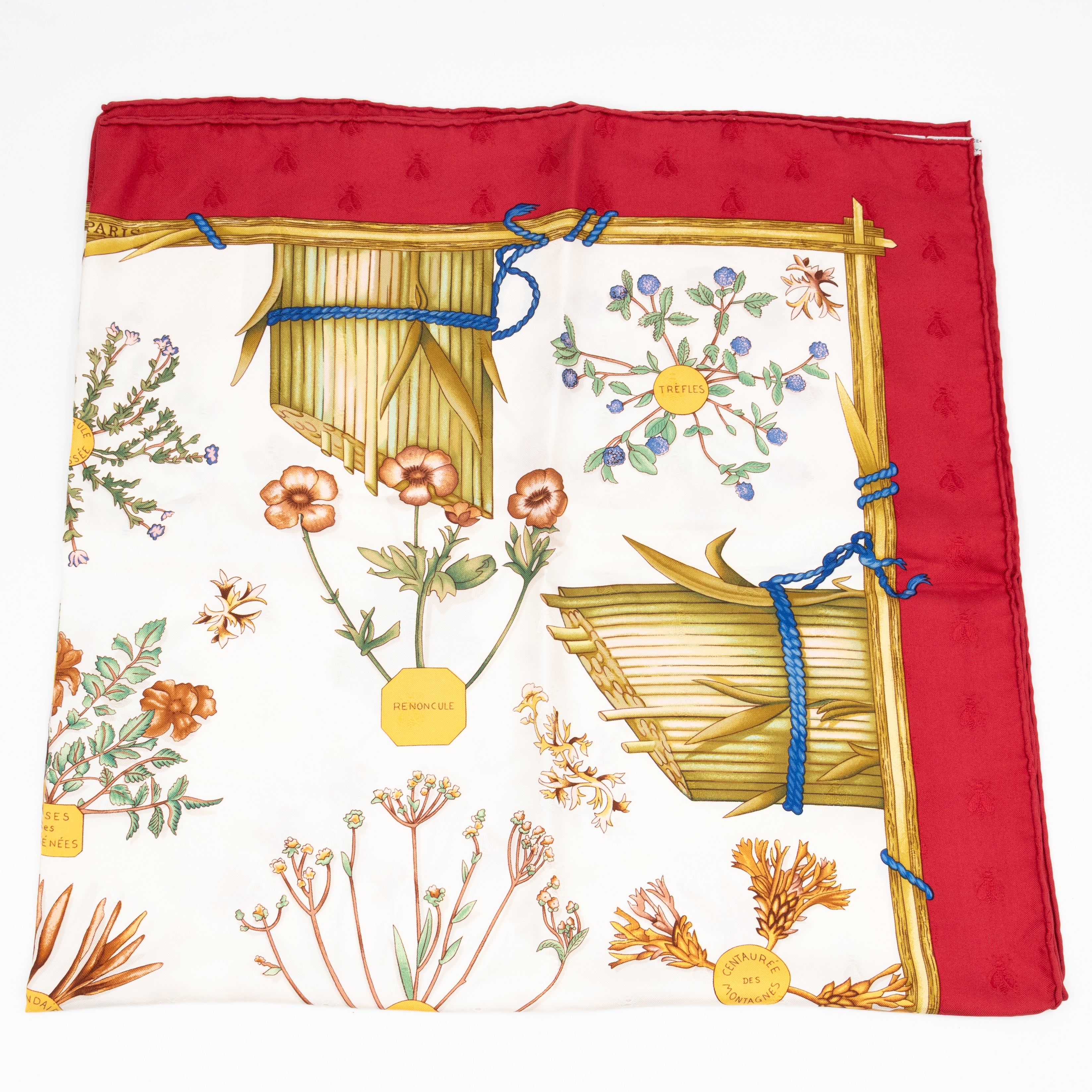 Silk Scarf 90 Herbier de Gavarnie Red & White