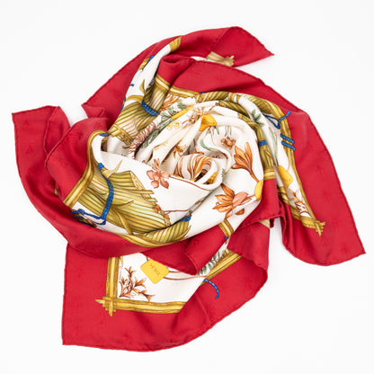 Silk Scarf 90 Herbier de Gavarnie Red & White