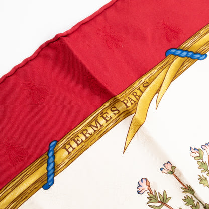Silk Scarf 90 Herbier de Gavarnie Red & White
