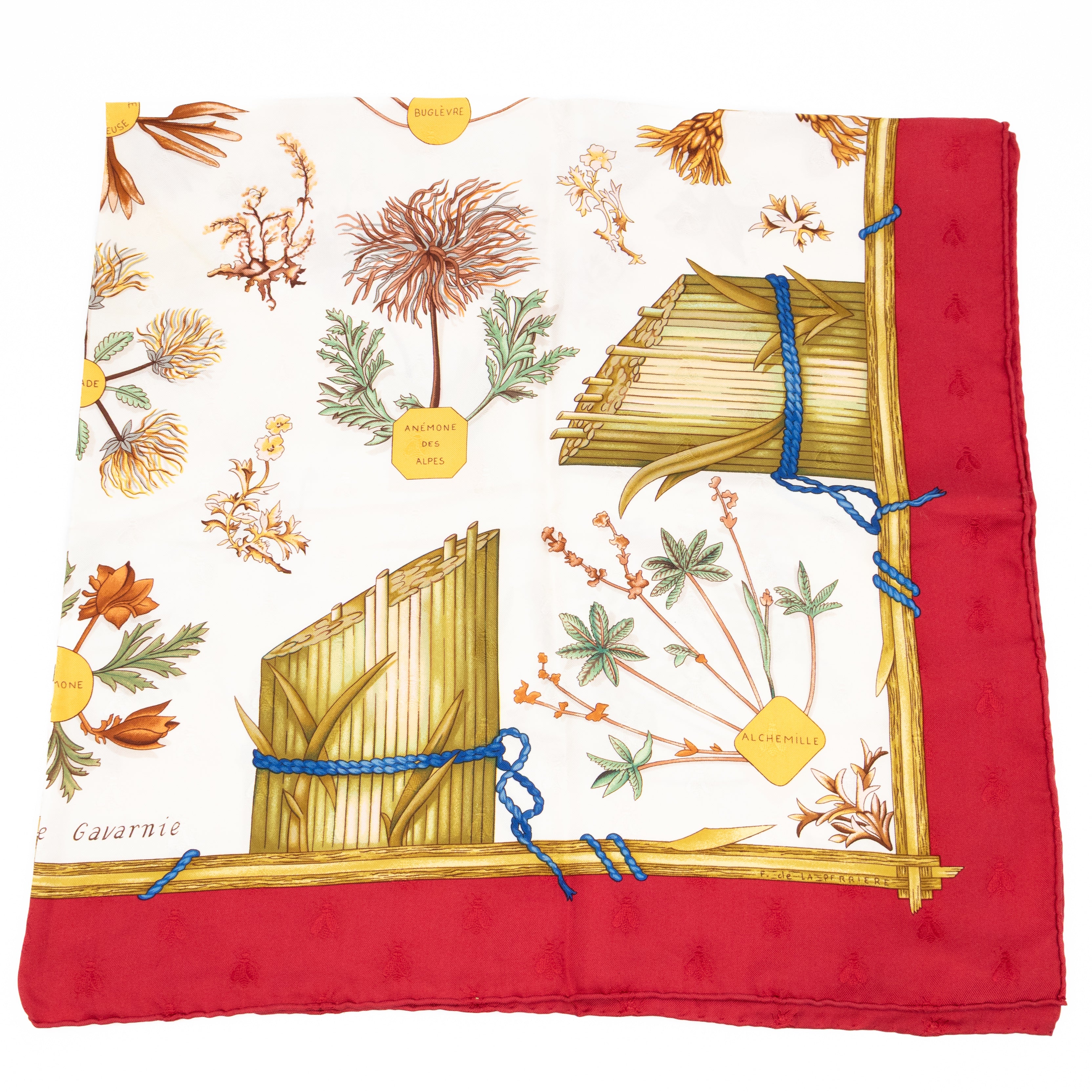 Silk Scarf 90 Herbier de Gavarnie Red & White