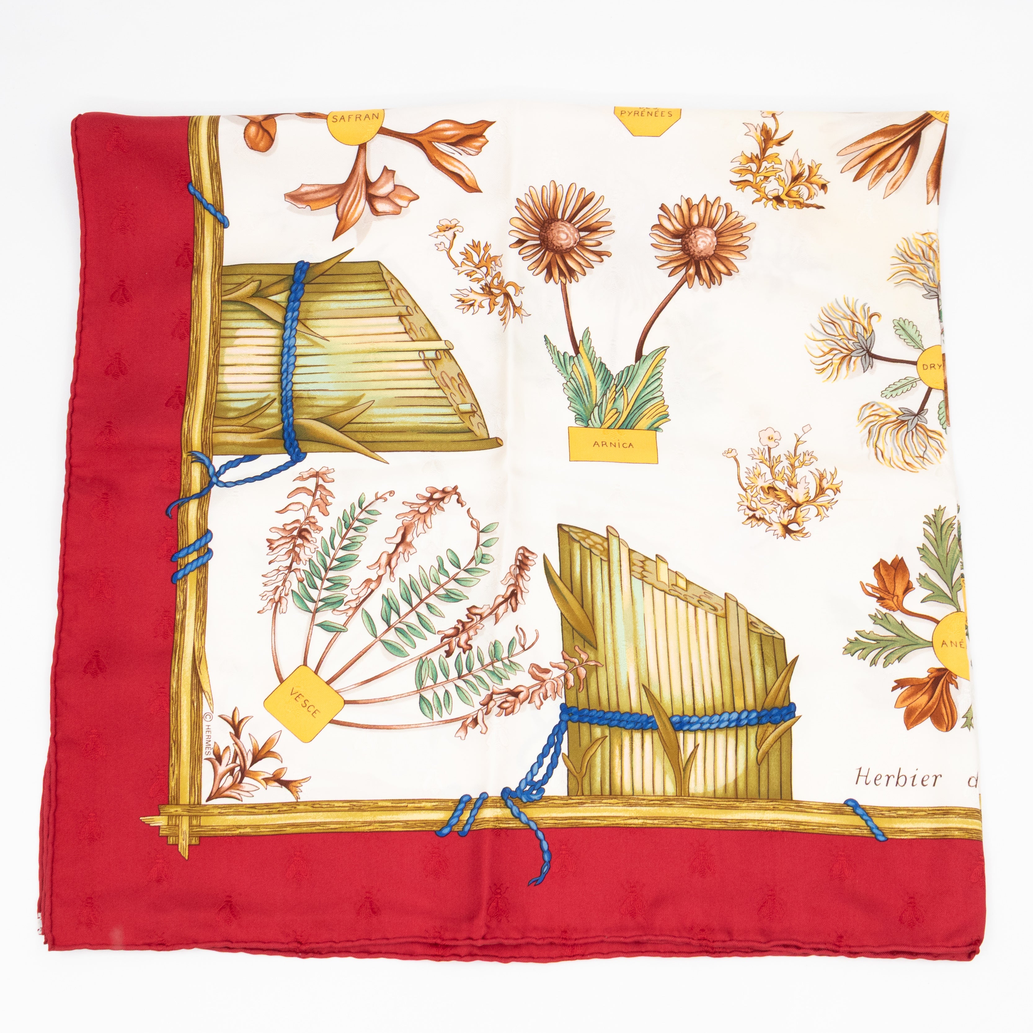 Silk Scarf 90 Herbier de Gavarnie Red & White