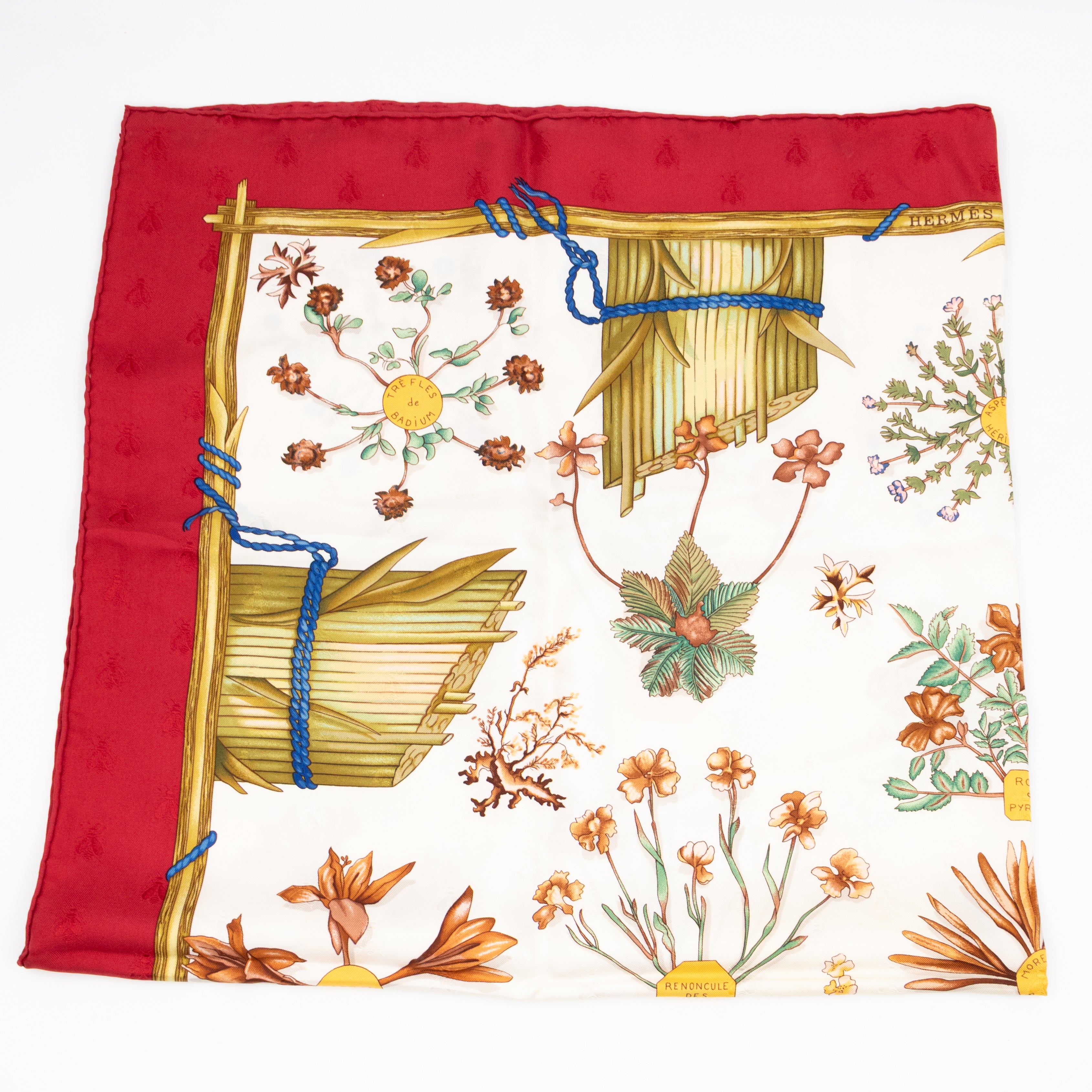 Silk Scarf 90 Herbier de Gavarnie Red & White