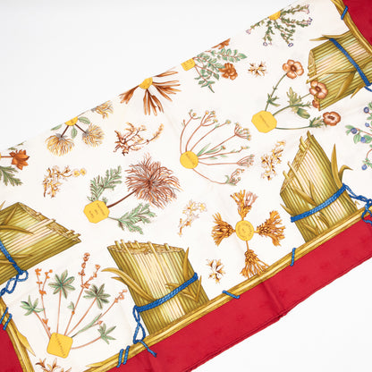 Silk Scarf 90 Herbier de Gavarnie Red & White