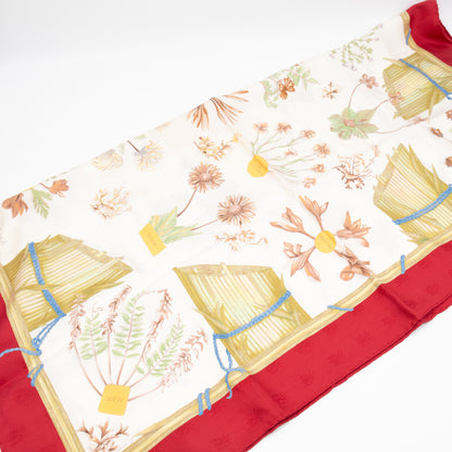 Silk Scarf 90 Herbier de Gavarnie Red & White