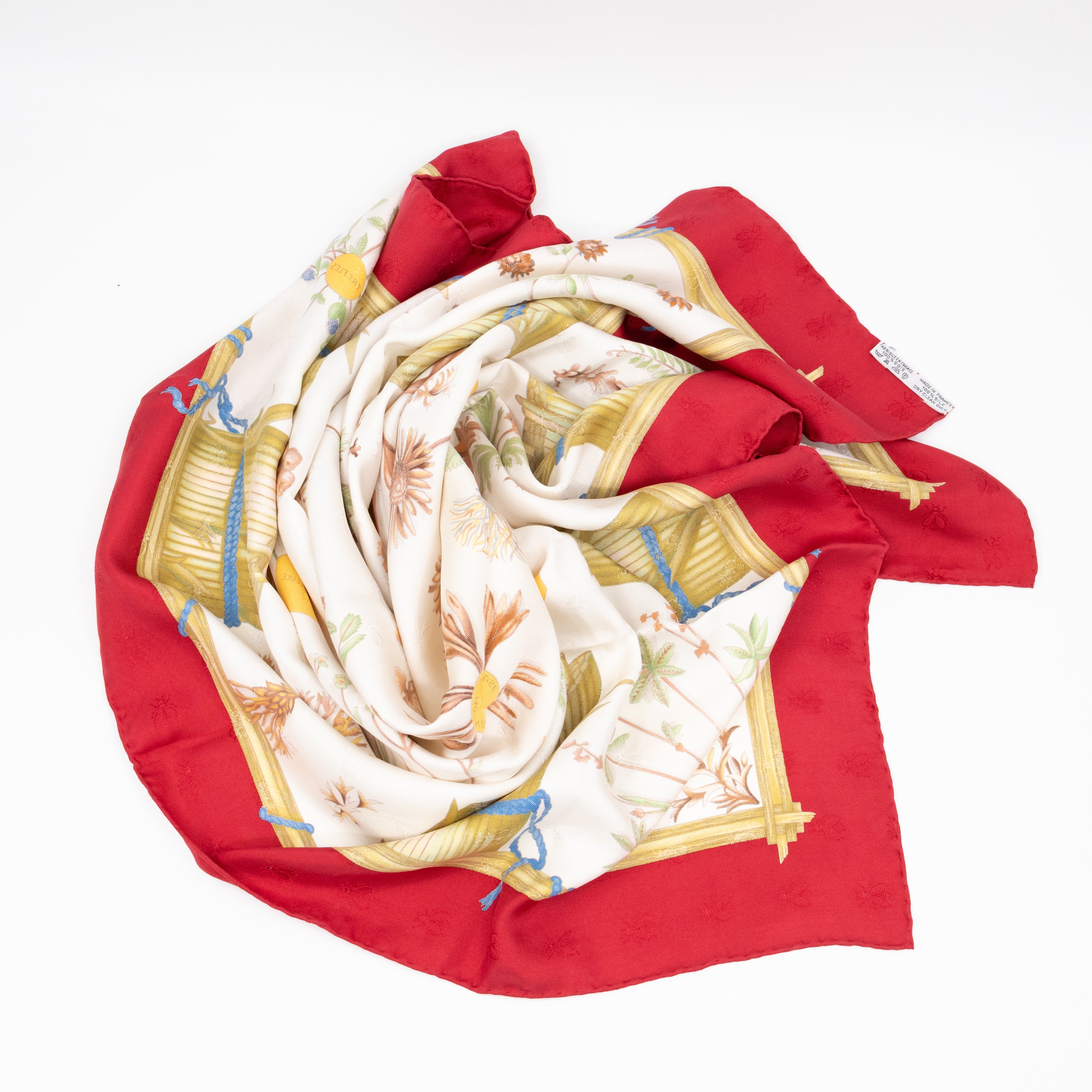 Silk Scarf 90 Herbier de Gavarnie Red & White