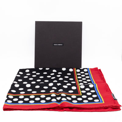 Silk Scarf 90 Polka Dots Black White Red