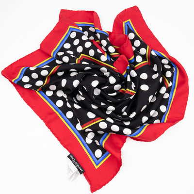 Silk Scarf 90 Polka Dots Black White Red