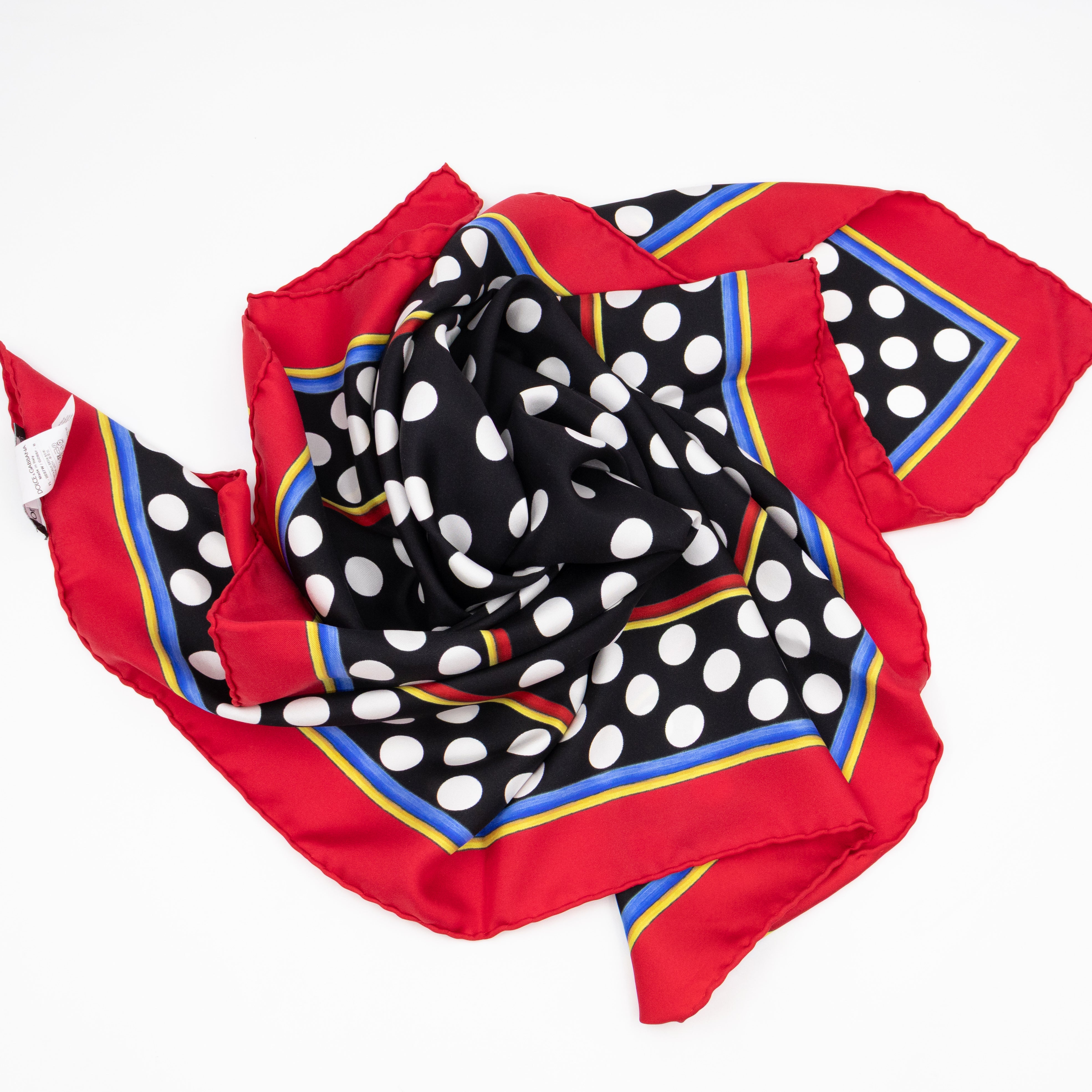 Silk Scarf 90 Polka Dots Black White Red