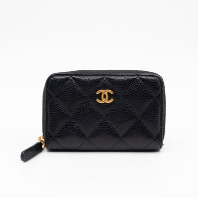 Zip Around Coin Purse Black Caviar Leather