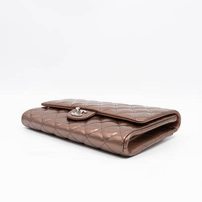 Timeless Clutch with Chain Bronze Striated Patent Leather