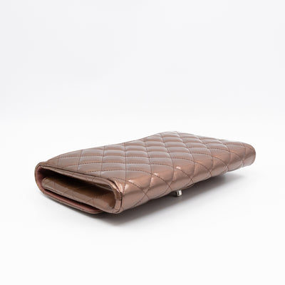 Timeless Clutch with Chain Bronze Striated Patent Leather