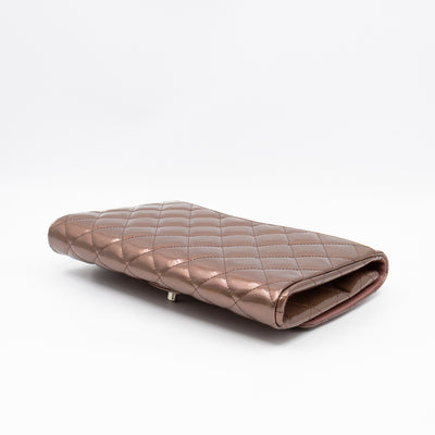 Timeless Clutch with Chain Bronze Striated Patent Leather