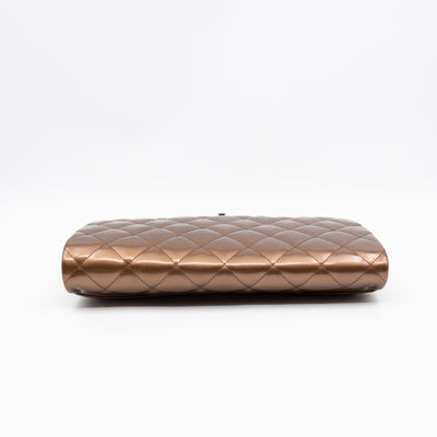 Timeless Clutch with Chain Bronze Striated Patent Leather