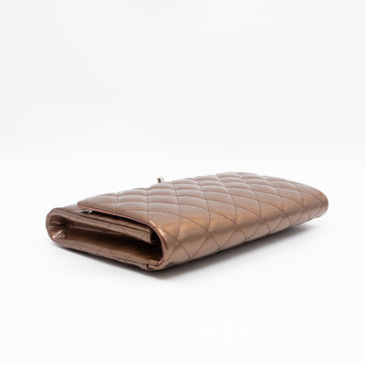 Timeless Clutch with Chain Bronze Striated Patent Leather