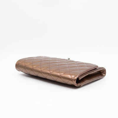 Timeless Clutch with Chain Bronze Striated Patent Leather