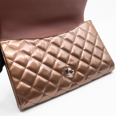 Timeless Clutch with Chain Bronze Striated Patent Leather