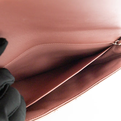 Timeless Clutch with Chain Bronze Striated Patent Leather