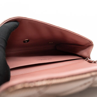 Timeless Clutch with Chain Bronze Striated Patent Leather