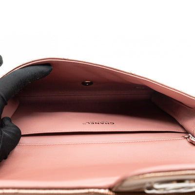 Timeless Clutch with Chain Bronze Striated Patent Leather