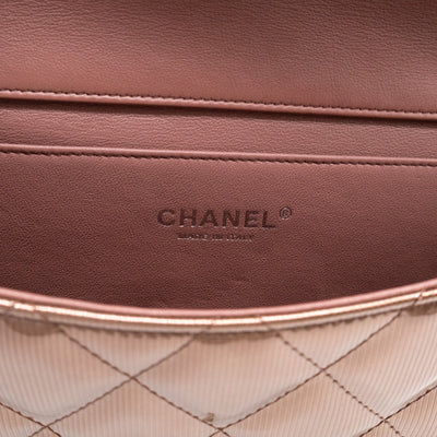 Timeless Clutch with Chain Bronze Striated Patent Leather