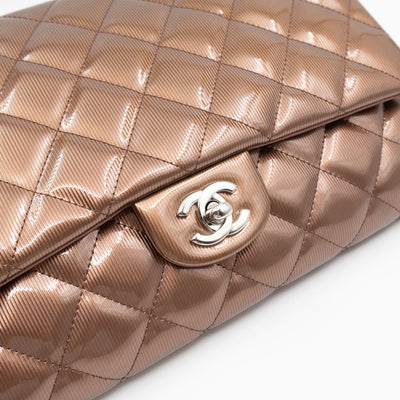 Timeless Clutch with Chain Bronze Striated Patent Leather