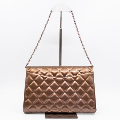 Timeless Clutch with Chain Bronze Striated Patent Leather