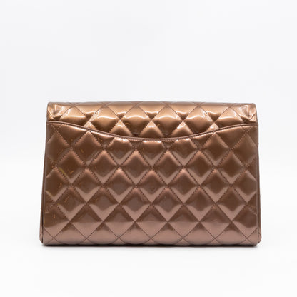 Timeless Clutch with Chain Bronze Striated Patent Leather